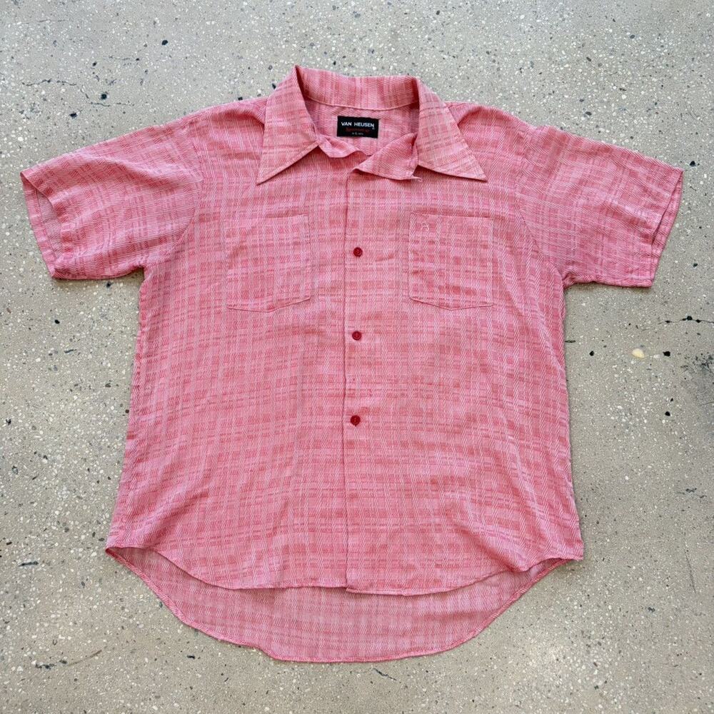 Vintage 70s Van Heusen Red Knit Loop Collar Shirt